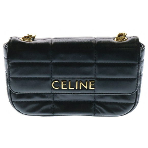 Celine Matelasse Monochrome Chain Shoulder Bag Black Calf Leather - Picture 1 of 5